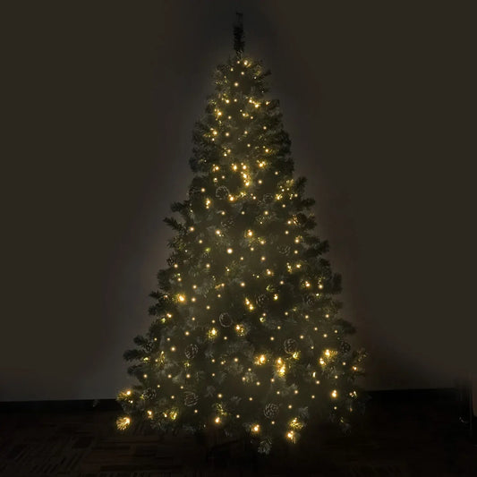 Christabelle 2.7m 9ft Pre-Lit LED Artificial Christmas Tree with Snow Tipped Needles Pine Cones Stand - Image 4
