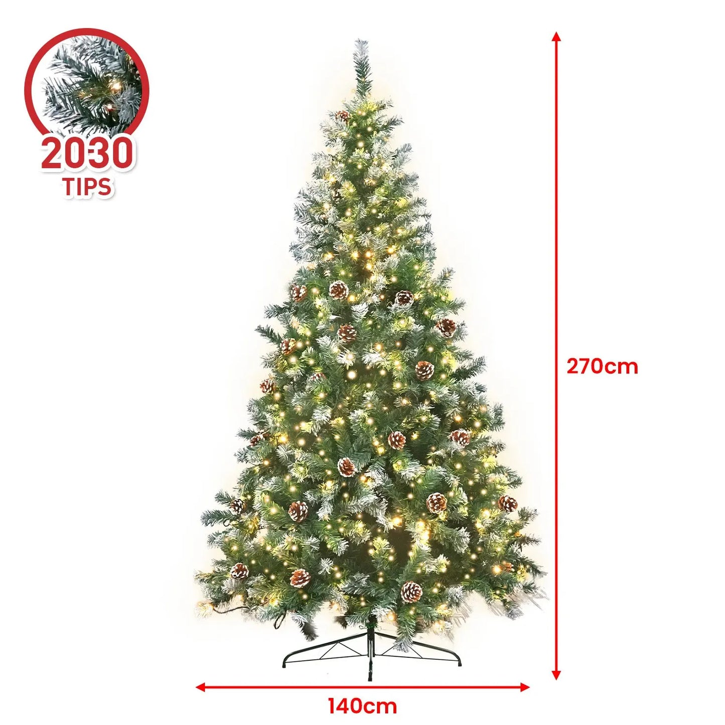 Christabelle 2.7m Pre Lit LED Christmas Tree Decor with Pine Cones Xmas Decorations - Image 4