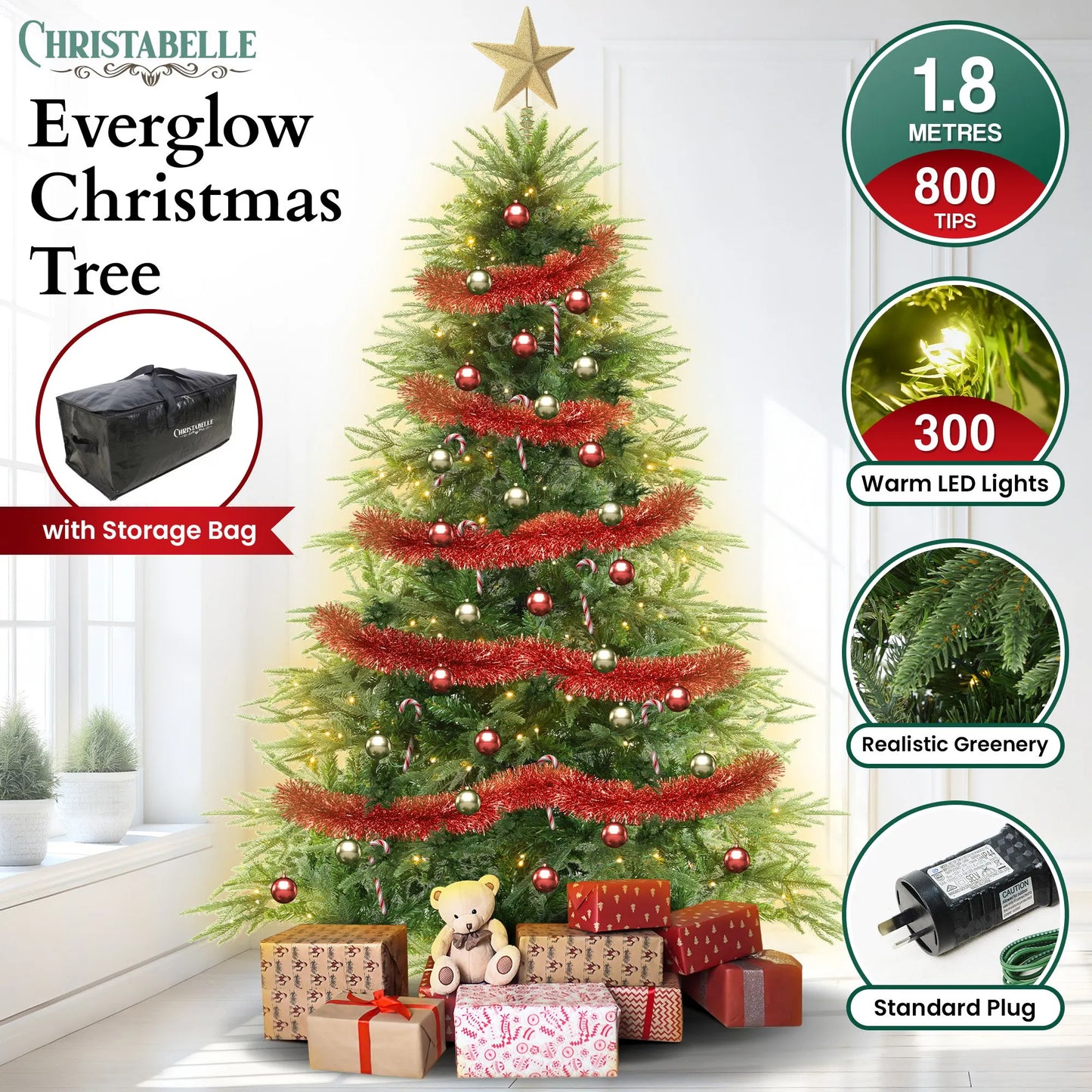Christabelle 1.8m Prelit Everglow Fir Christmas Tree With 300 Led Lights - Image 3