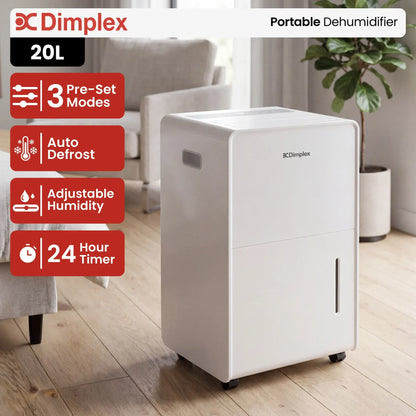 Dimplex 20L Portable Dehumidifier w/ Preset Modes Fan Speeds 4L Water Tank Timer - Image 2