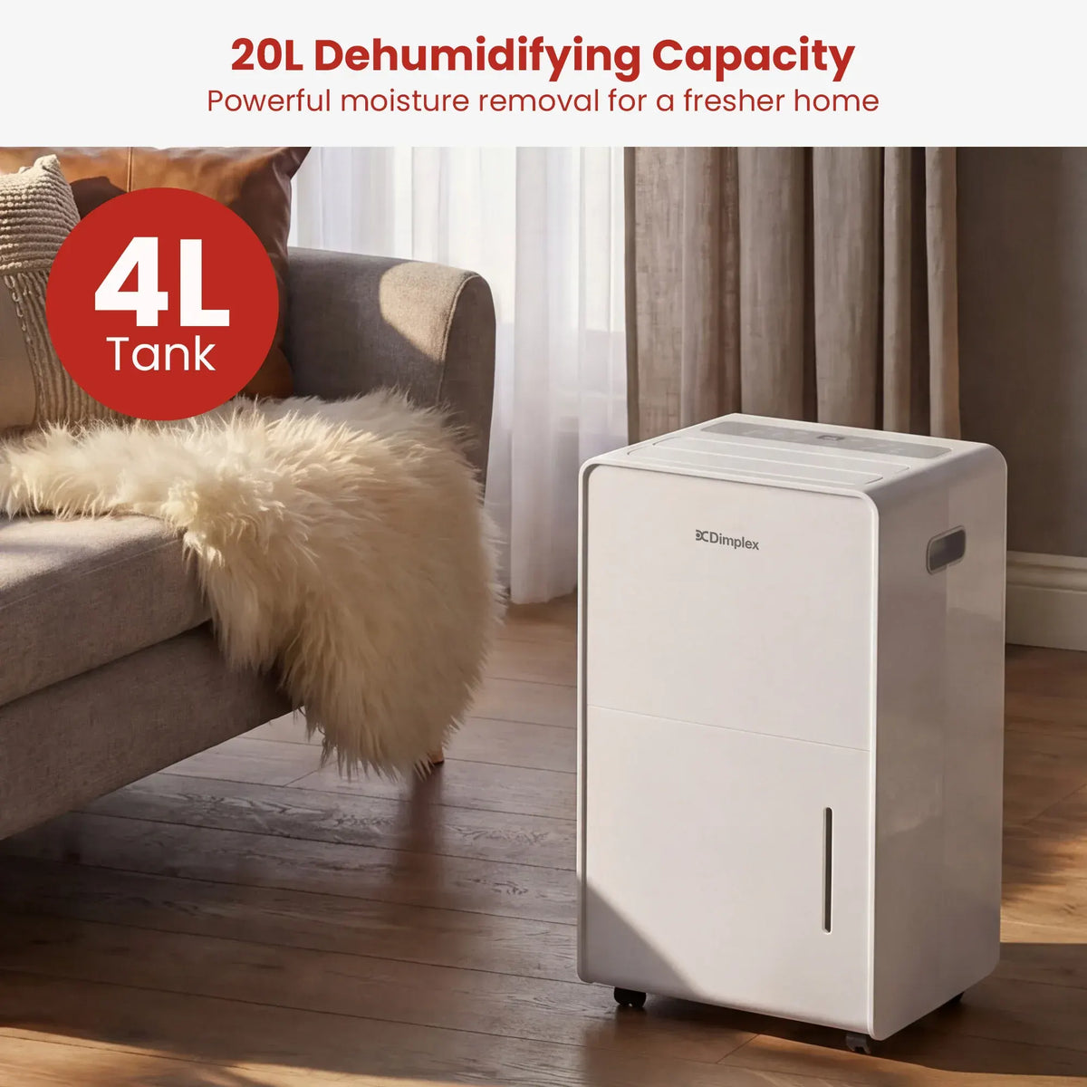 Dimplex 20L Portable Dehumidifier w/ Preset Modes Fan Speeds 4L Water Tank Timer - Image 8