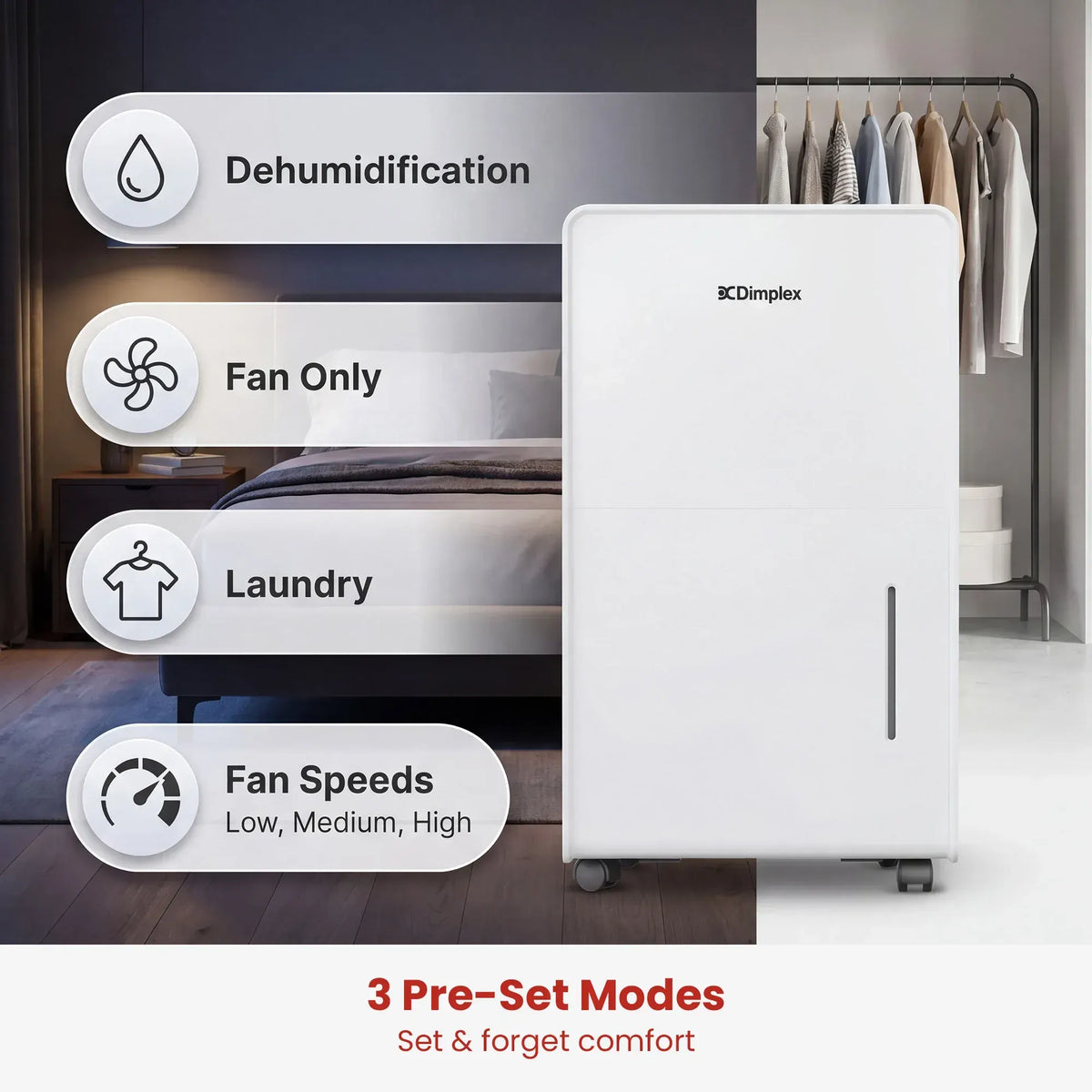 Dimplex 20L Portable Dehumidifier w/ Preset Modes Fan Speeds 4L Water Tank Timer - Image 9