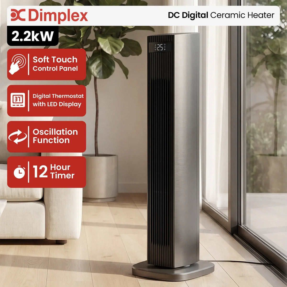 Dimplex 2.2kW DC Digital Ceramic Oscillating Electric Heater with Timer - Image 2