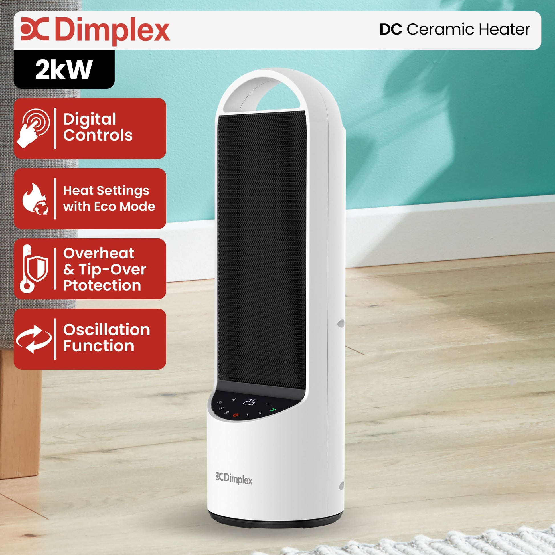 Dimplex 2kW Personal DC Digital Ceramic Heater in Black and White - Image 2