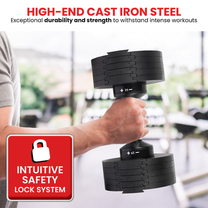 Powertrain Eon 90kg Adjustable Dumbbells Home Gym 9 Strength Training Safety Lock System Building & Fitness Workouts - Image 9