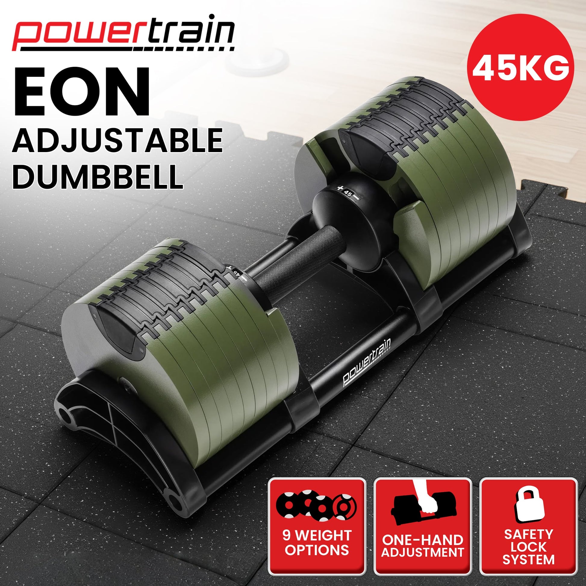 Powertrain Eon Dial-Up 45KG Adjustable Dumbbell - Green - Image 2