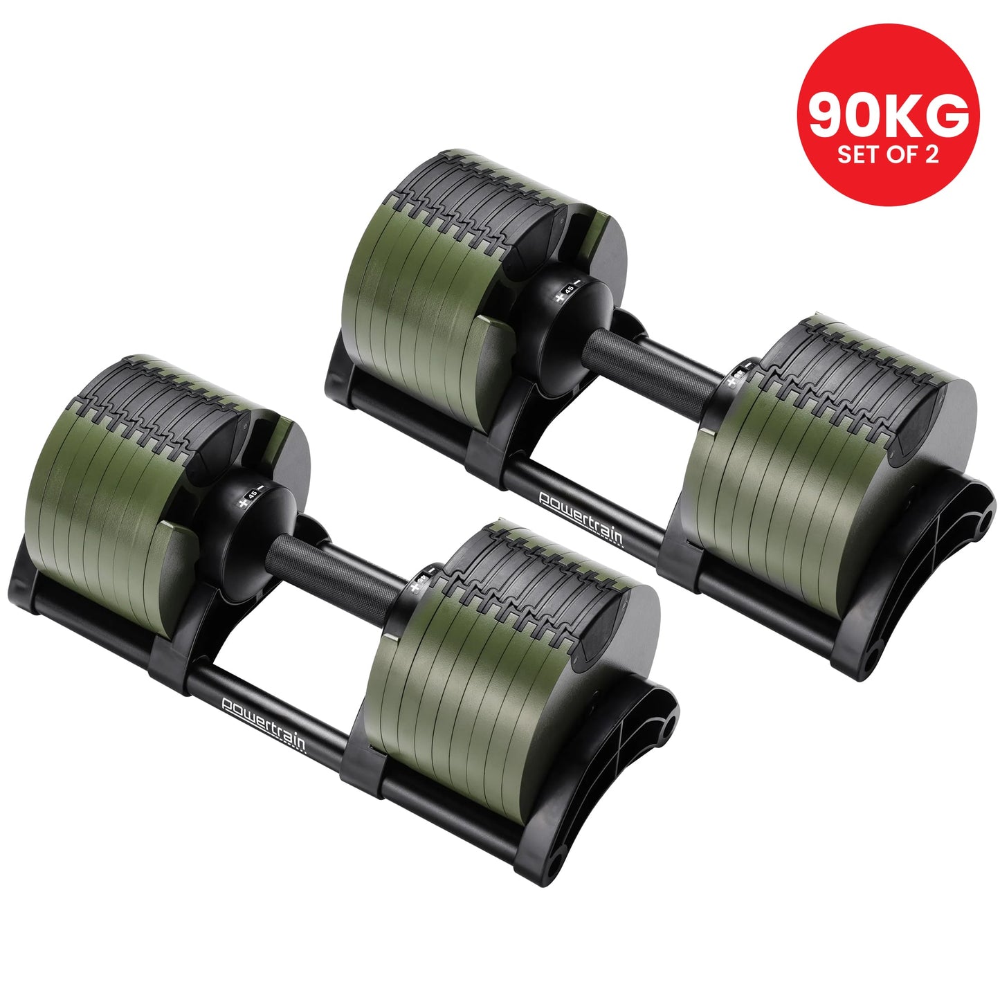 Powertrain Eon Dial-Up 90KG Adjustable Dumbbells Pair - Green - Image 8