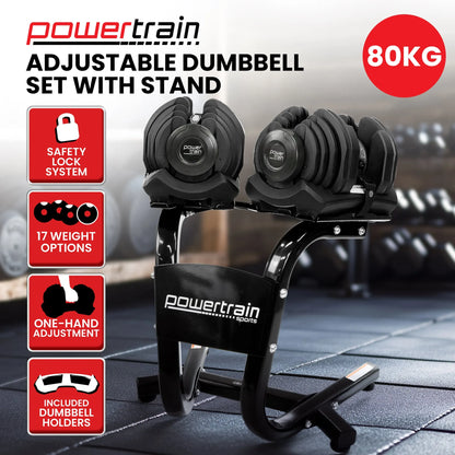 Powertrain 2x 40kg Powertrain Adjustable Dumbbells with Stand - Image 2