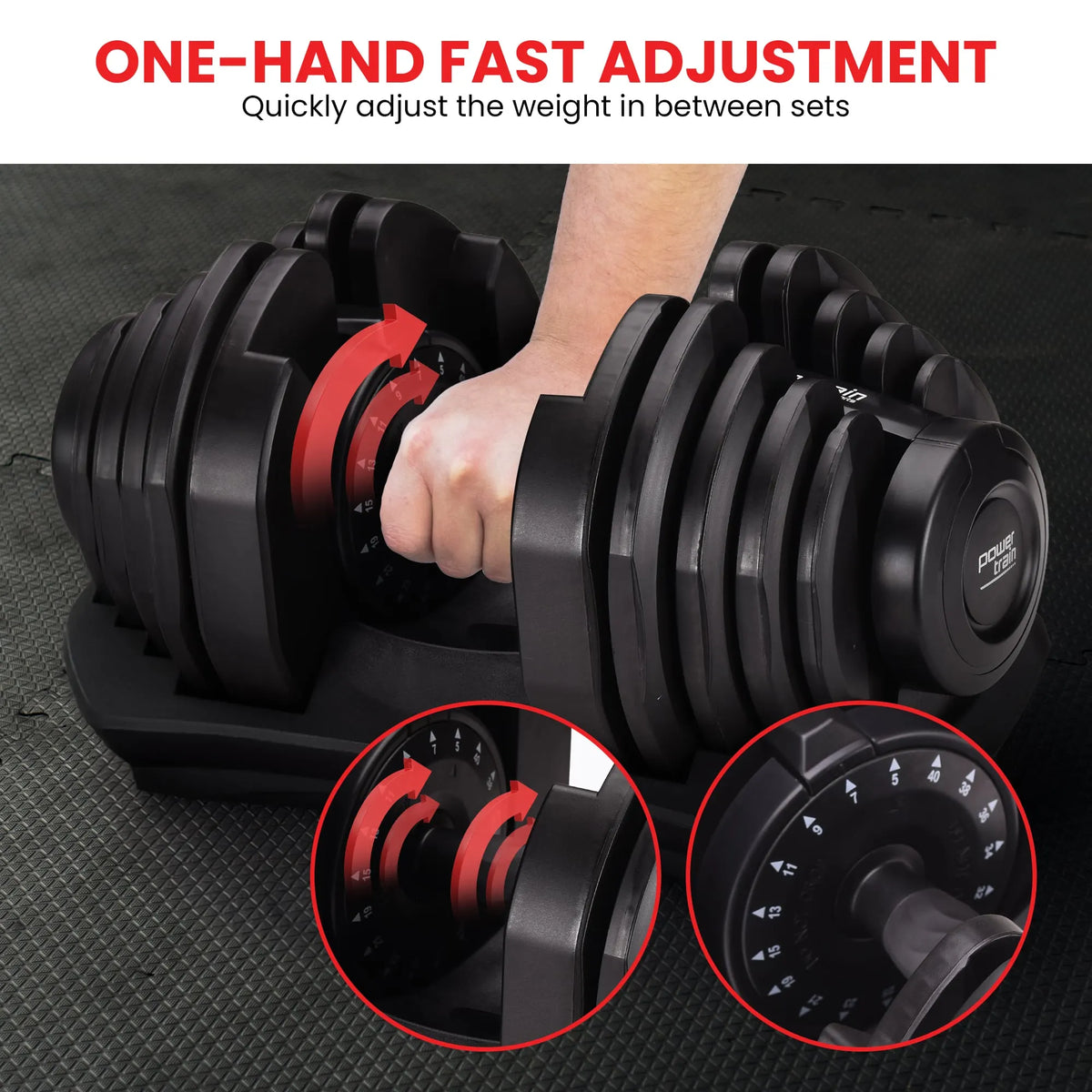 Powertrain 2x 40kg Powertrain Adjustable Dumbbells with Stand - Image 6