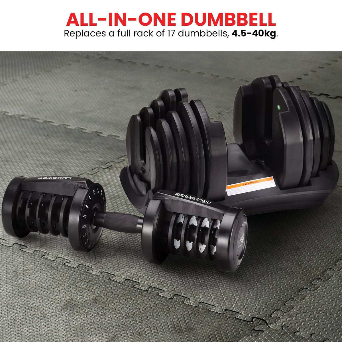 Powertrain 2x 40kg Powertrain Adjustable Dumbbells with Stand - Image 7