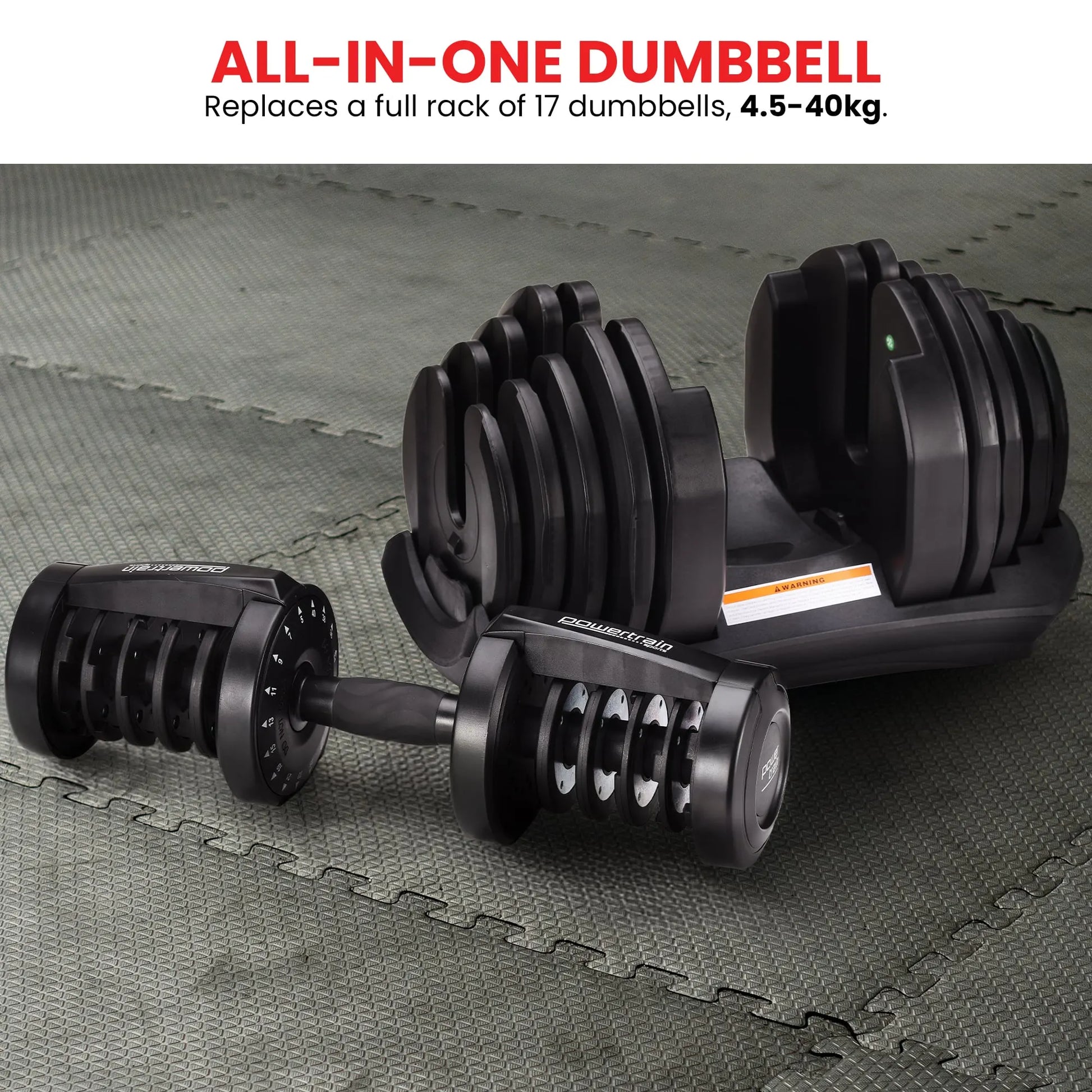 Powertrain 2x 40kg Powertrain Adjustable Dumbbells with Stand - Image 7