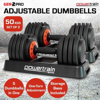 Powertrain GEN2 Pro Adjustable Dumbbell Set - 50kg - Image 4