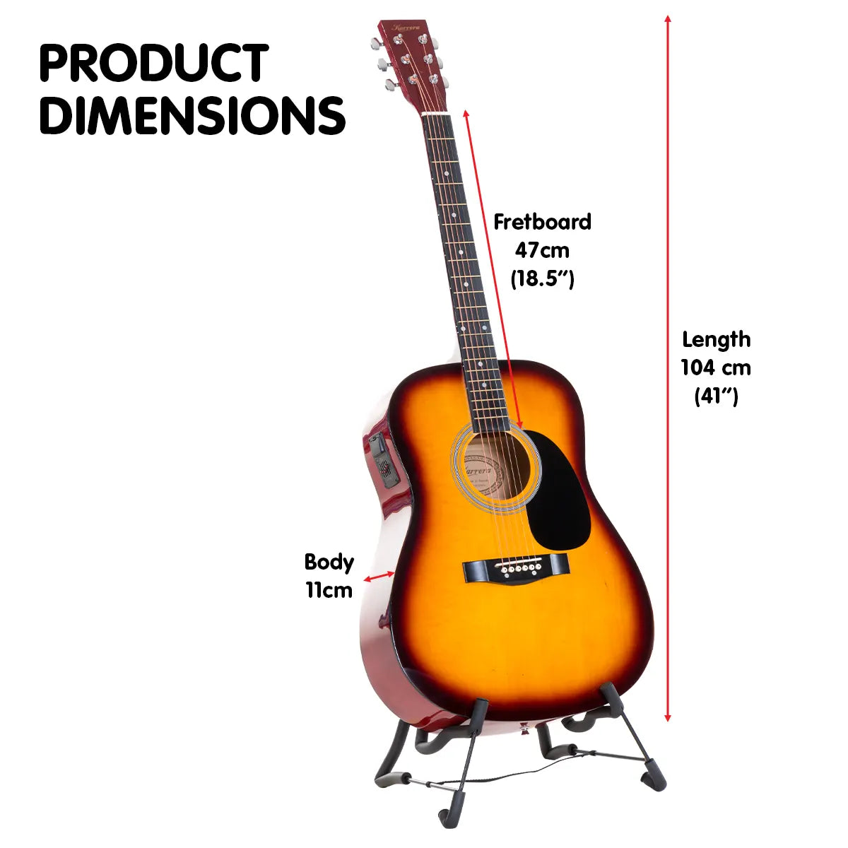 Karrera Electronic Acoustic Guitar 41in  - Sunburst - Image 5