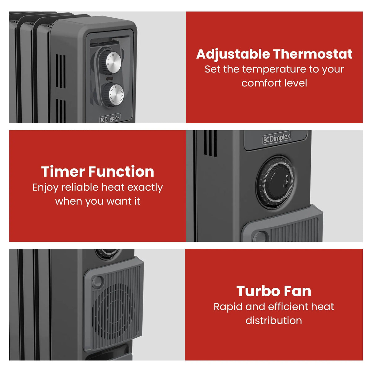 Dimplex Oil Free 1.5kW Column Heater w/ Turbo Fan and Timer in Black - Image 6