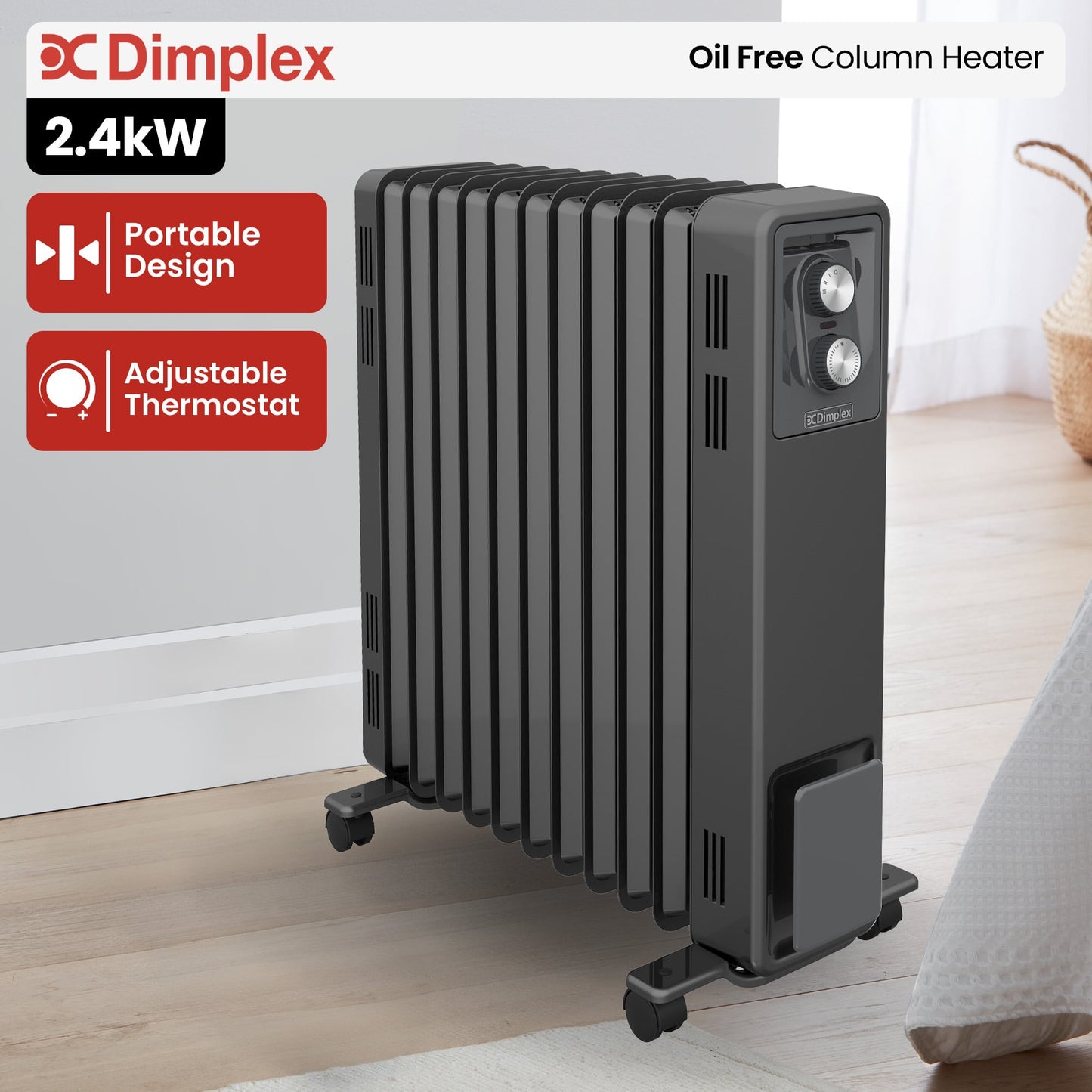 Dimplex Oil Free 2.4kW Column Heater w/ Thermostat in Black - Image 2
