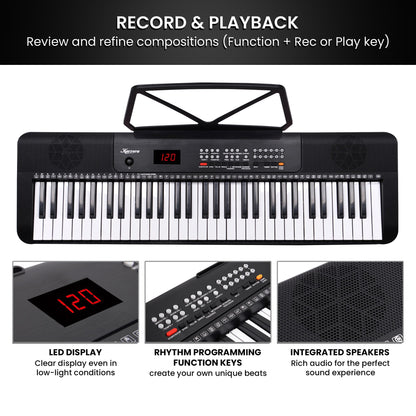 Karrera 61-Key Electronic Piano Keyboard with LED and Folding Stand in Black CHJ-SD1 - Image 7
