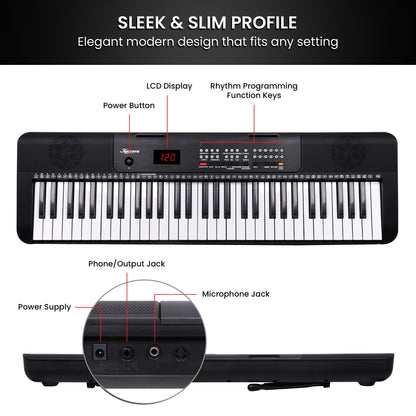 Karrera 61-Key Electronic Piano Keyboard with LED and Folding Stand in Black CHJ-SD1 - Image 8
