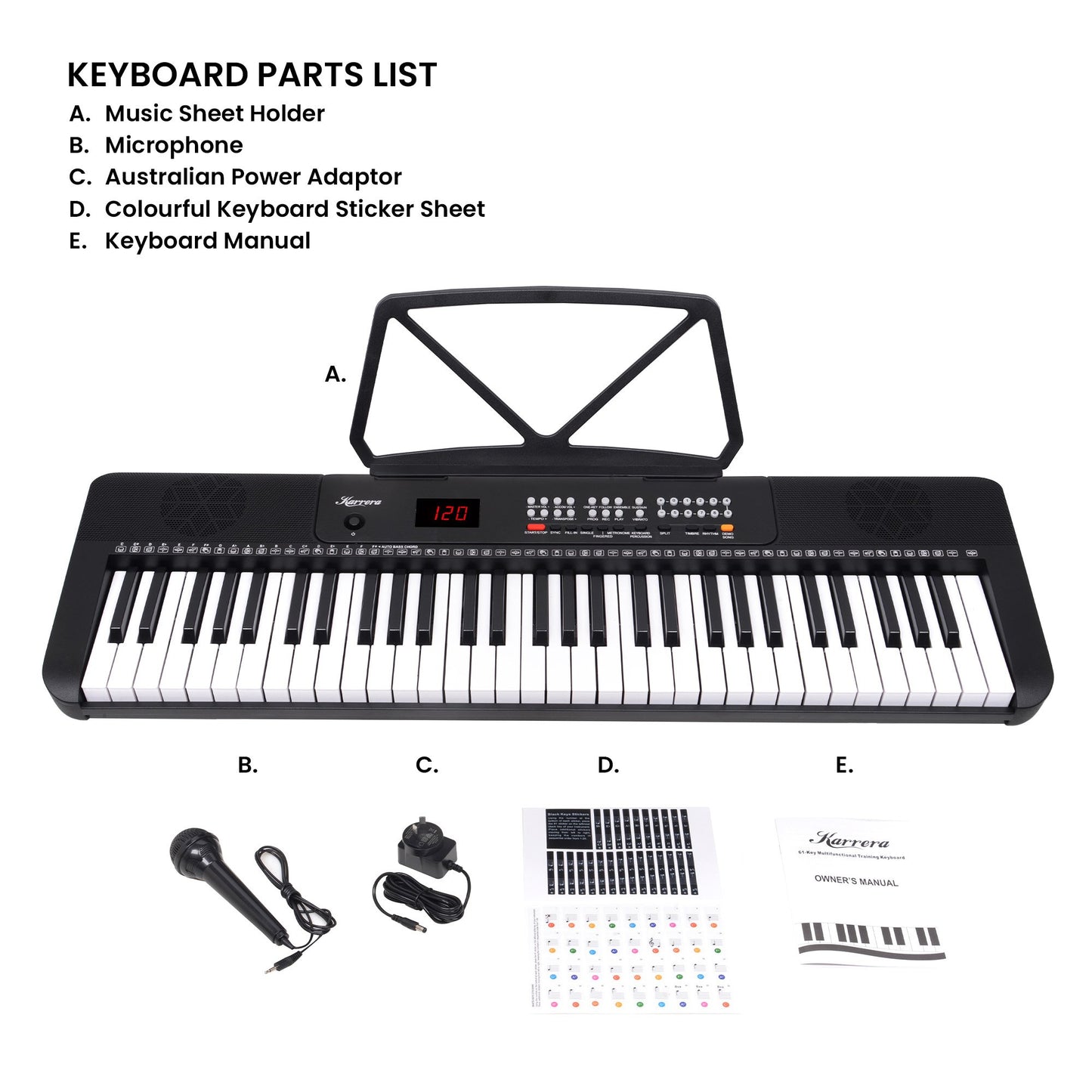Karrera 61-Key Electronic Piano Keyboard with LED and Folding Stand in Black CHJ-SD1 - Image 9