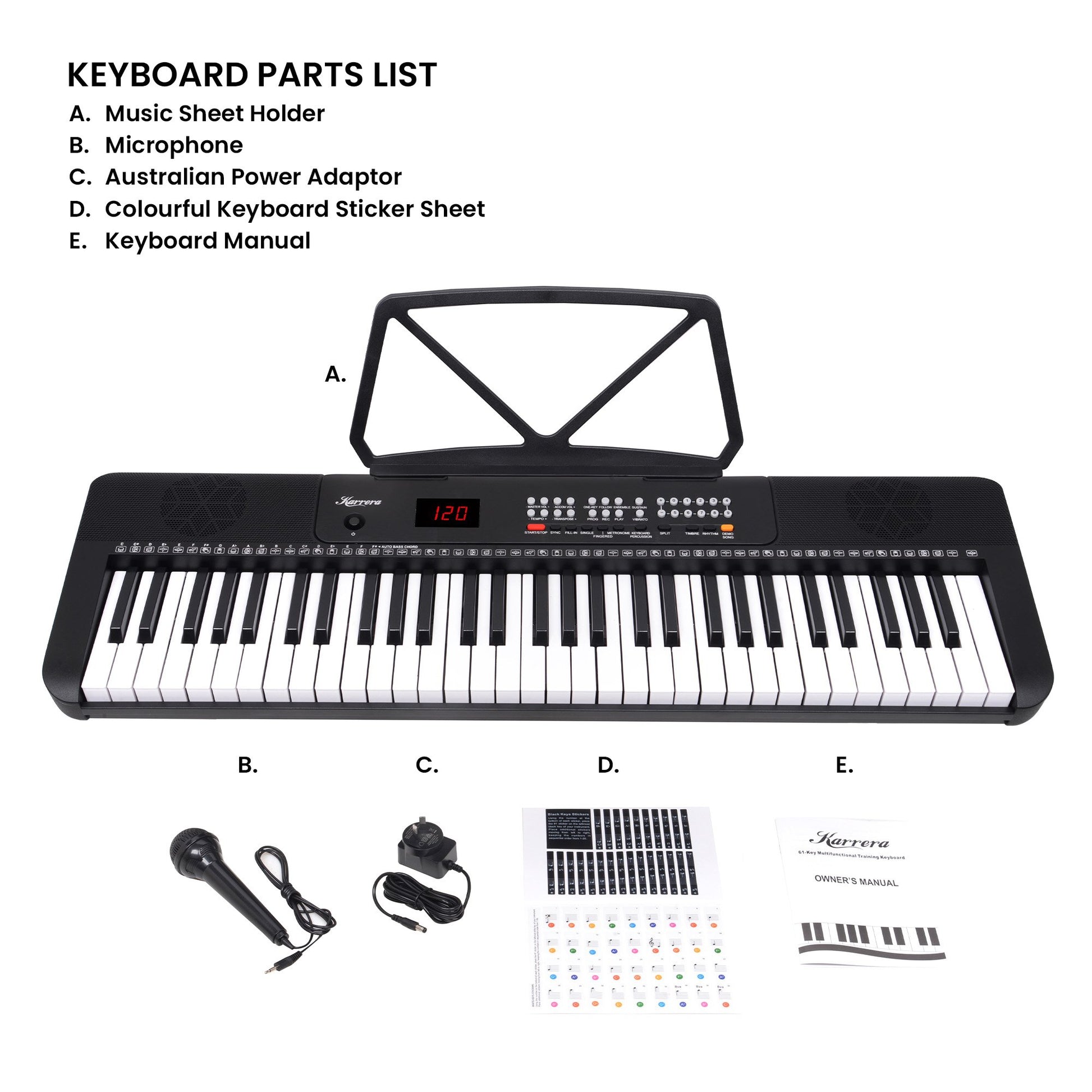 Karrera 61-Key Electronic Piano Keyboard with LED and Folding Stand in Black CHJ-SD1 - Image 9