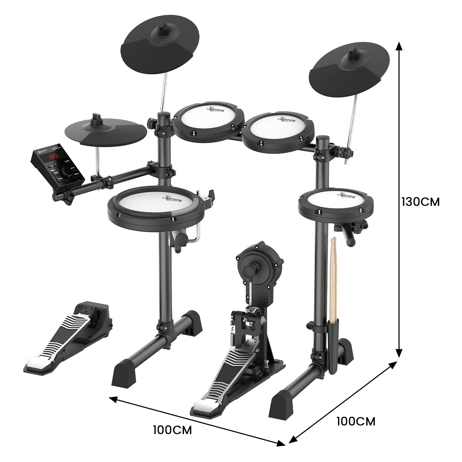 Karrera 18S Electronic Drum Kit Mesh Pads 8in Snare Bluetooth Sounds USB/MIDI Output Kick Pedals Drum Coach & Metronome - Image 4
