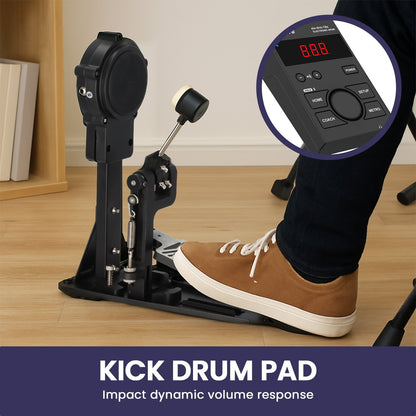 Karrera 18S Electronic Drum Kit Mesh Pads 8in Snare Bluetooth Sounds USB/MIDI Output Kick Pedals Drum Coach & Metronome - Image 9