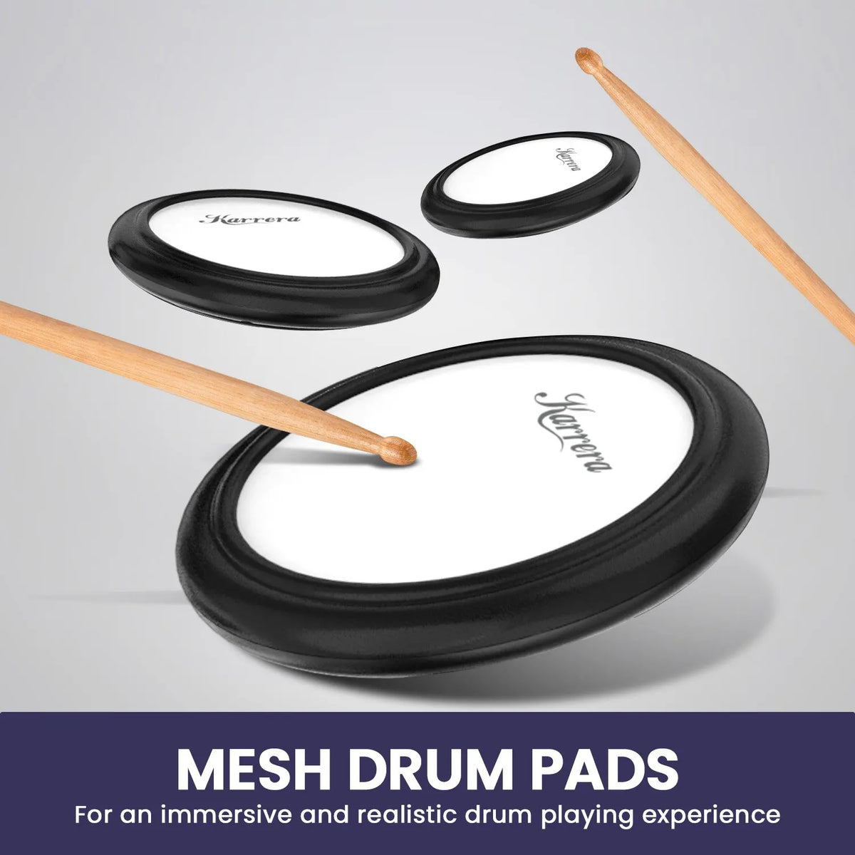 Karrera TDX-16 Electronic Drum Kit with LCD, Toms, Snares Quiet Mesh Pads & Pedals, Adjustable Stool, Headphones - Image 6