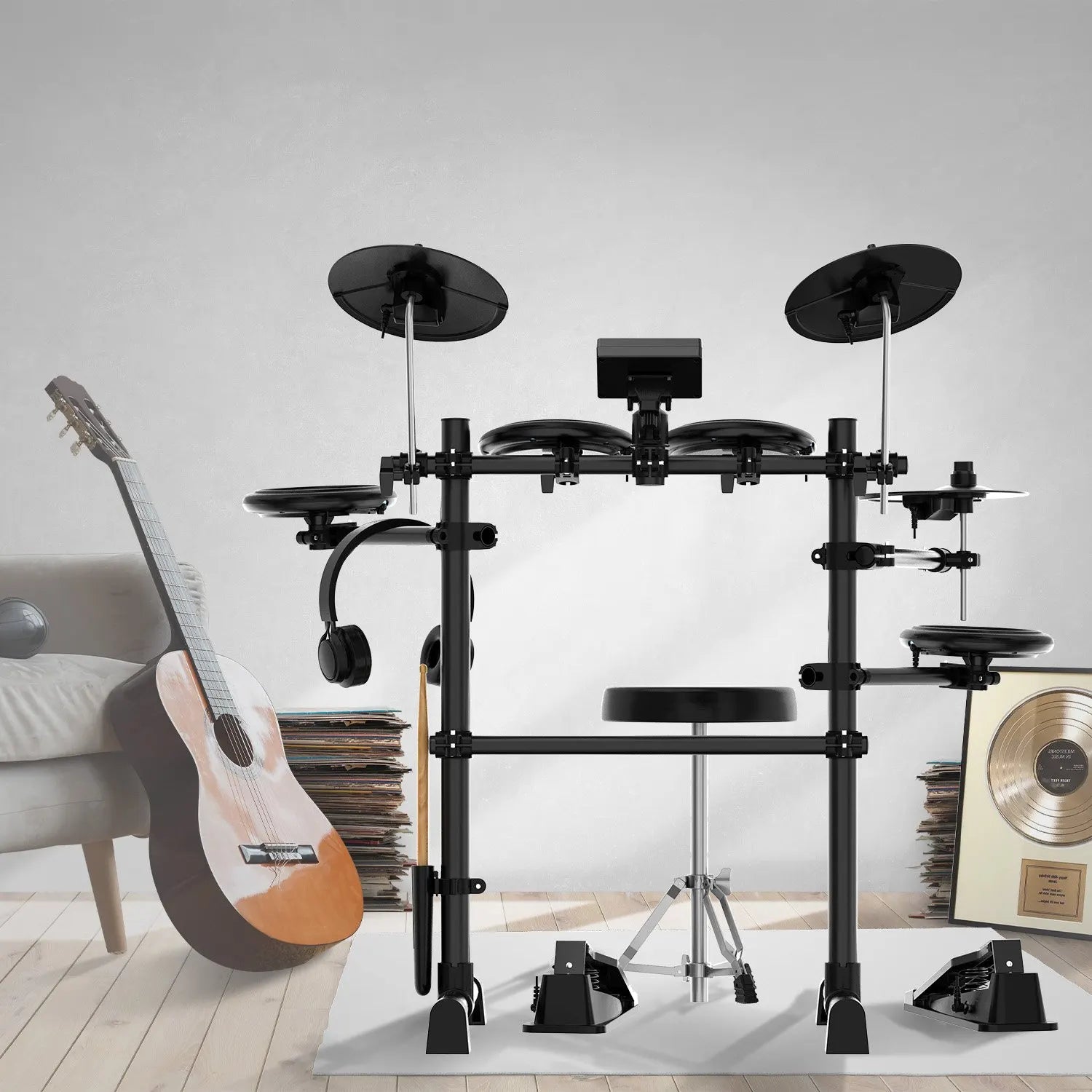 Karrera TDX-16 Electronic Drum Kit with LCD, Toms, Snares Quiet Mesh Pads & Pedals, Adjustable Stool, Headphones - Image 7