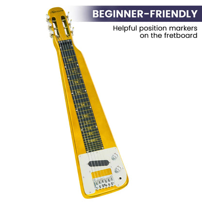Karrera 29in 6-String Lap Steel Hawaiian Guitar - Metallic Gold - Image 6