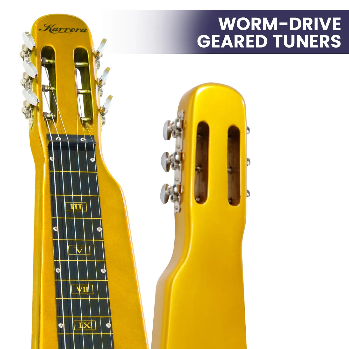 Karrera 29in 6-String Lap Steel Hawaiian Guitar - Metallic Gold - Image 7