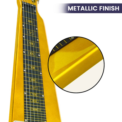 Karrera 29in 6-String Lap Steel Hawaiian Guitar - Metallic Gold - Image 8
