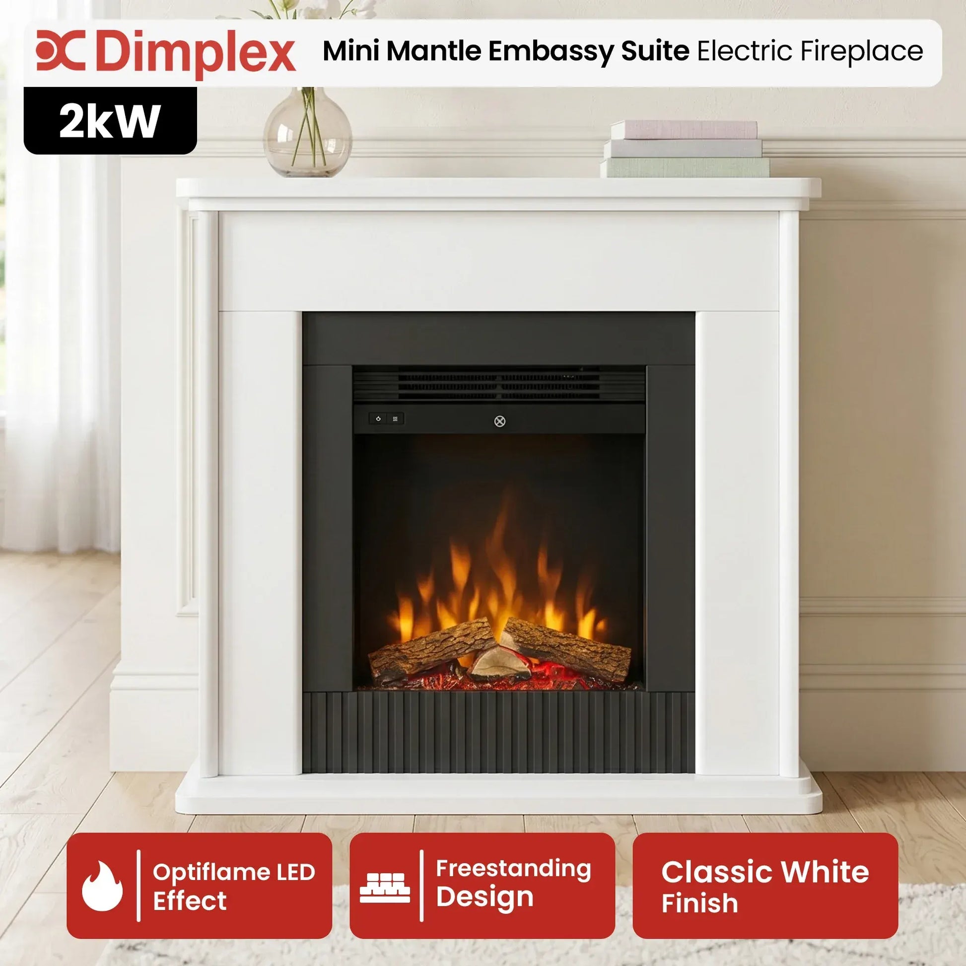 Dimplex 2kW Mini Mantle Embassy Suite Electric Fireplace with Optiflame - Image 2