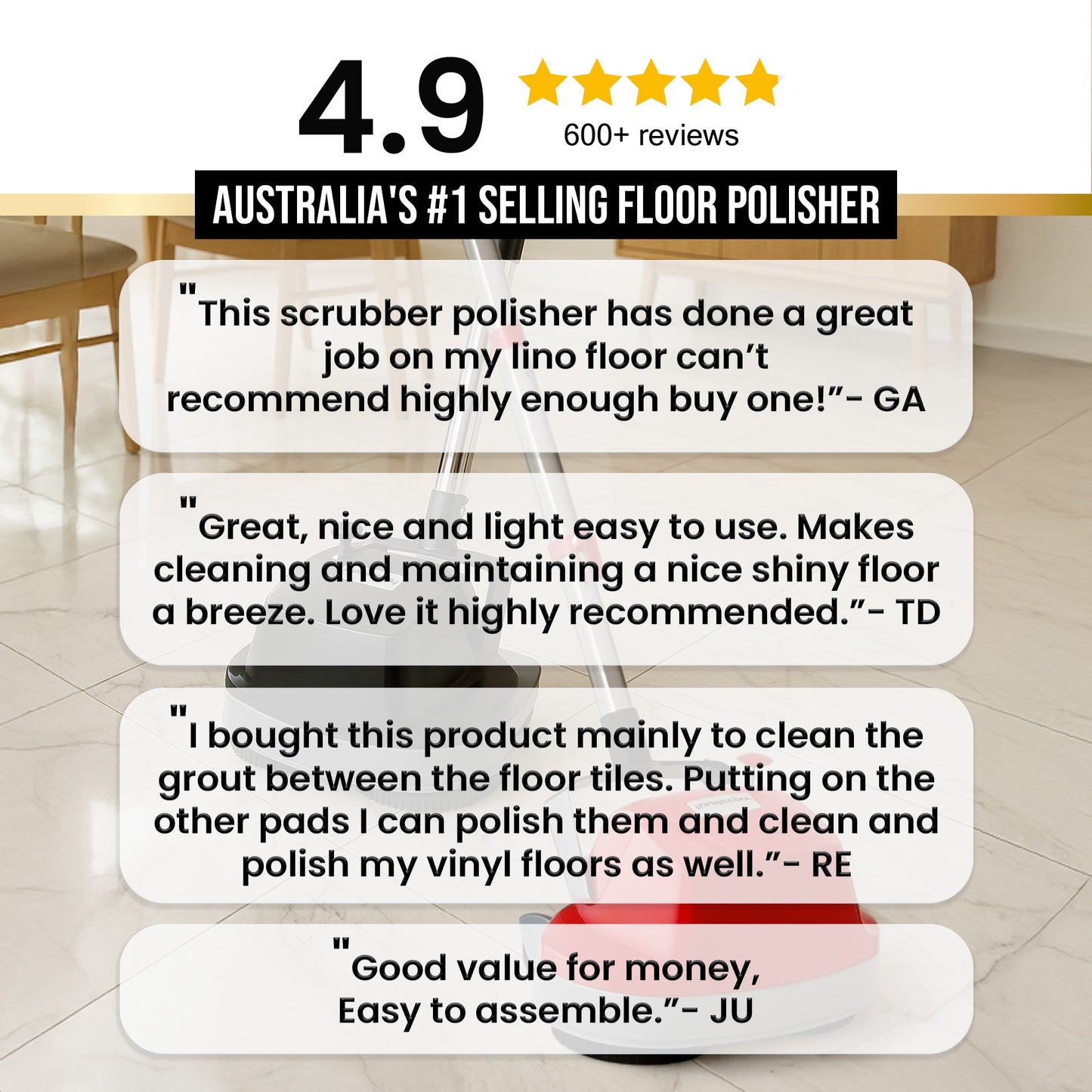 Kartrite Hauskeeper Gen2 5-in-1 Black Electric Floor Polisher Hard Waxer Buffer Scrubber Cleaner 240v With Twin Rotating Brushes 6m Power Cord - Image 7