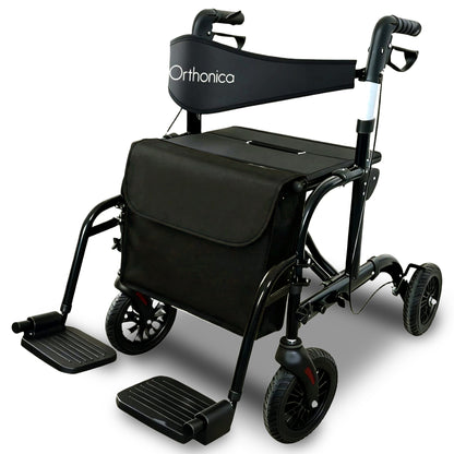 Orthonica Aluminium 2-in-1 Rollator Wheelchair with Foldable Frame – Black & Silver - Image 4