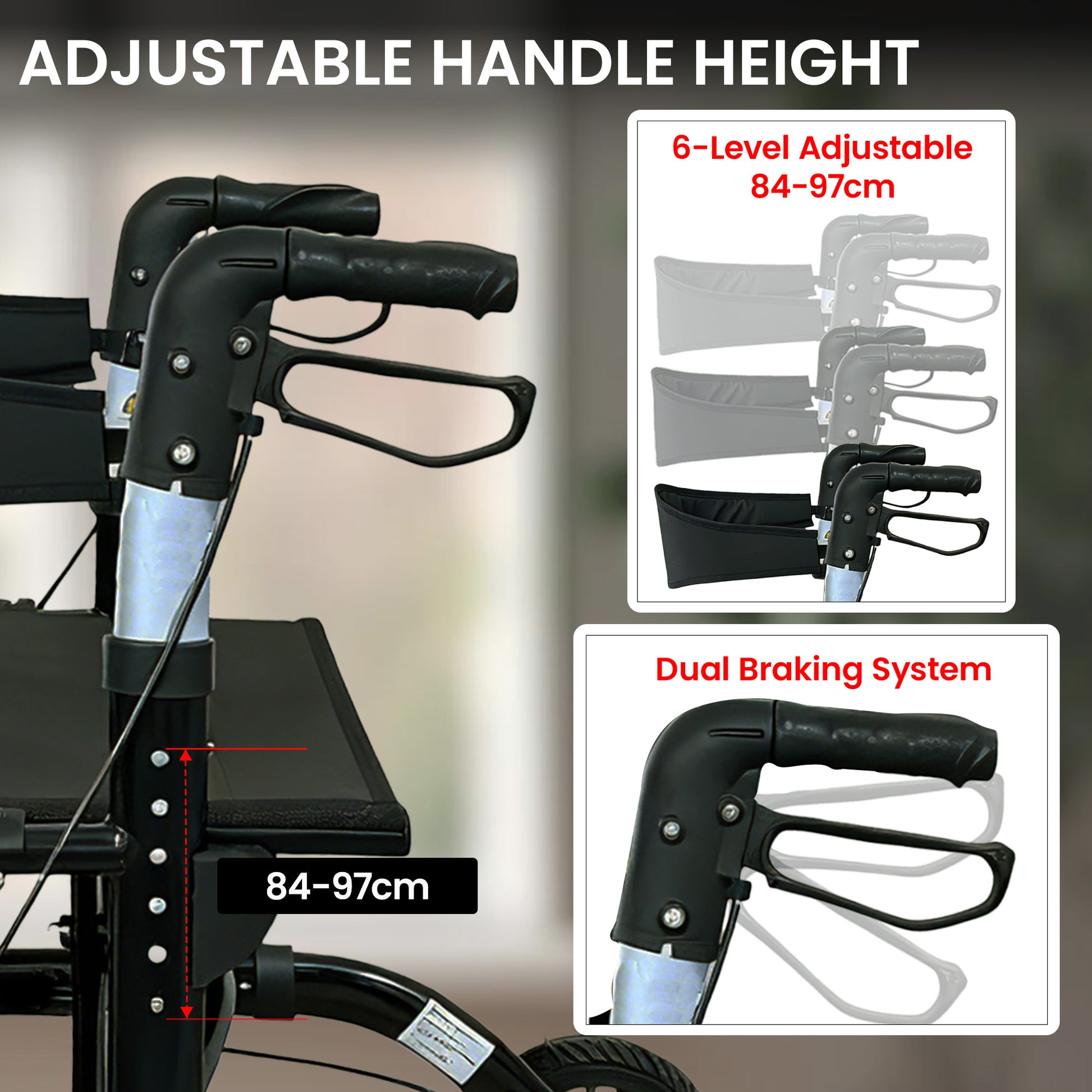 Orthonica Aluminium 2-in-1 Rollator Wheelchair with Foldable Frame – Black & Silver - Image 8