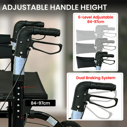 Orthonica Aluminium 2-in-1 Rollator Wheelchair with Foldable Frame – Black & Silver - Image 8