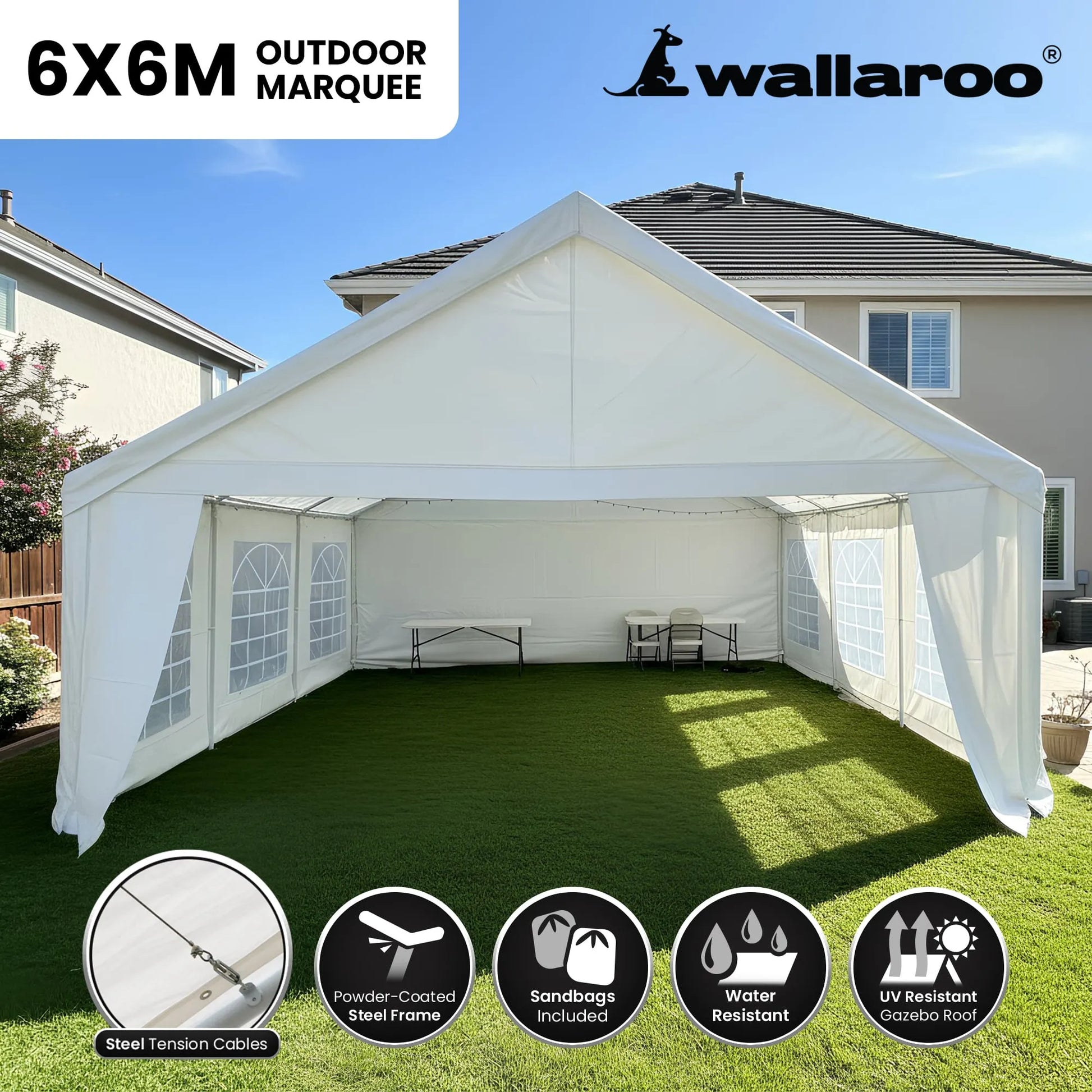 Wallaroo 6x6m Outdoor Event Marquee Gazebo Party Wedding Tent - White - Image 2