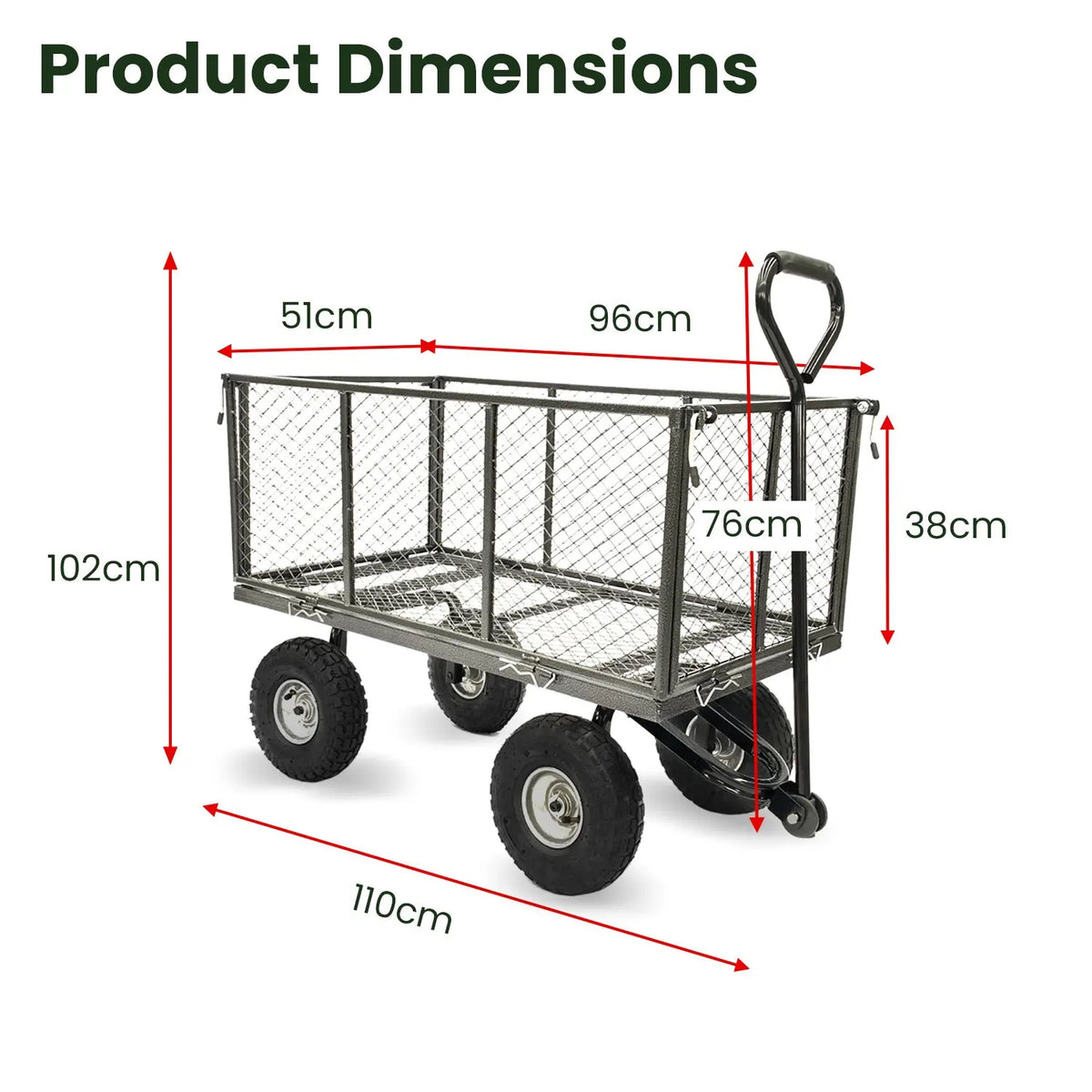 Wallaroo Steel Mesh Garden Trolley Cart - Hammer Grey - Image 2