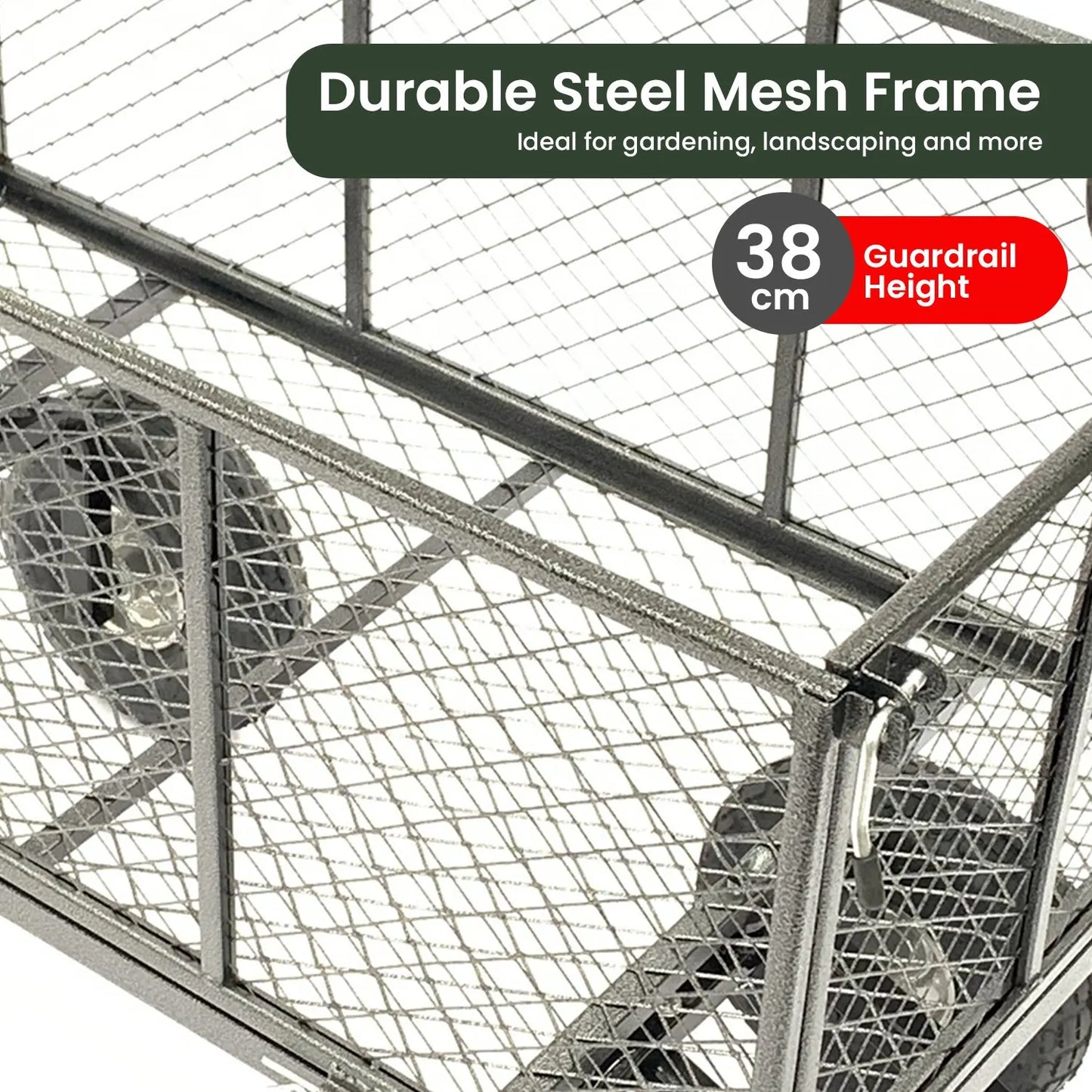 Wallaroo Steel Mesh Garden Trolley Cart - Hammer Grey - Image 8