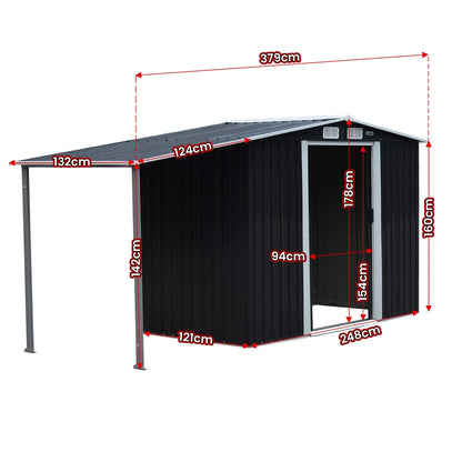 Wallaroo 4x8ft Zinc Steel Garden Shed with Open Storage - Black - Image 2
