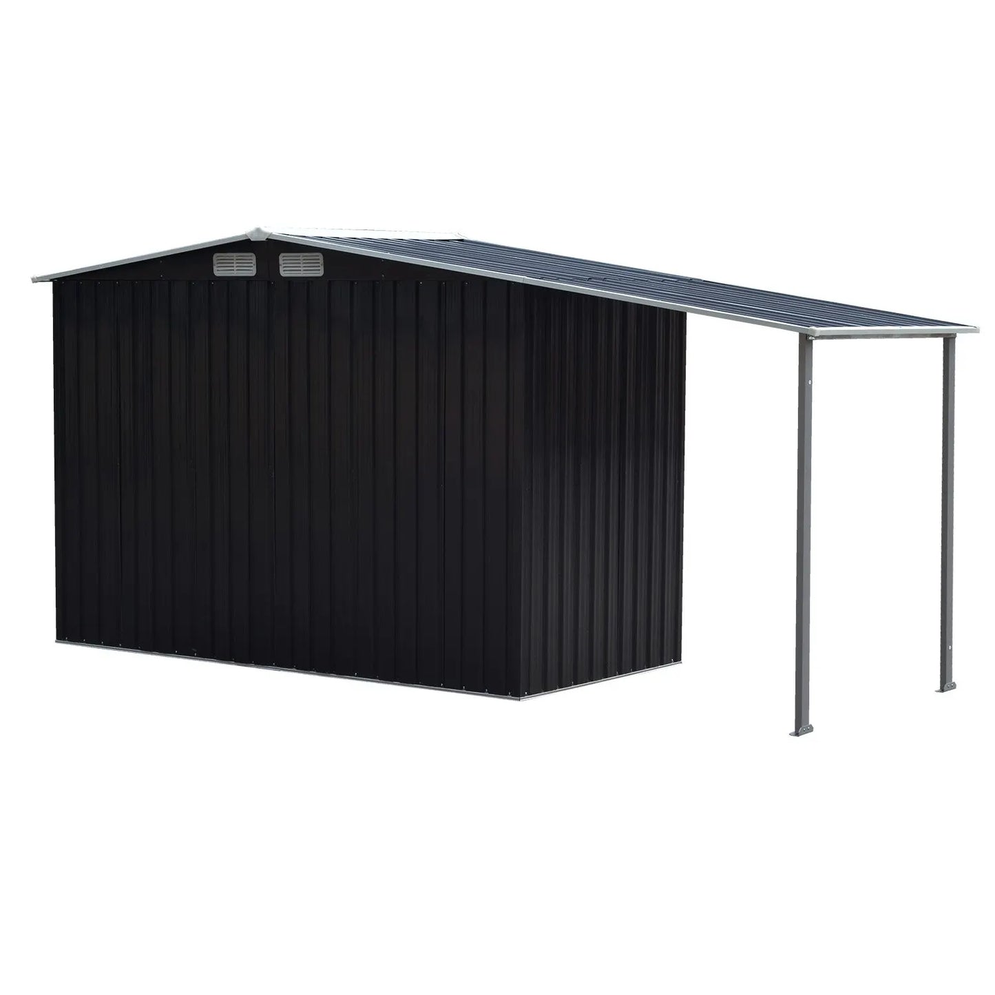 Wallaroo 4x8ft Zinc Steel Garden Shed with Open Storage - Black - Image 4