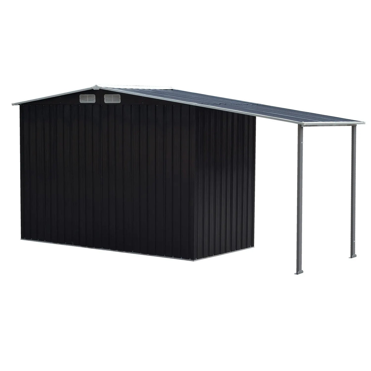 Wallaroo 4x8ft Zinc Steel Garden Shed with Open Storage - Black - Image 4