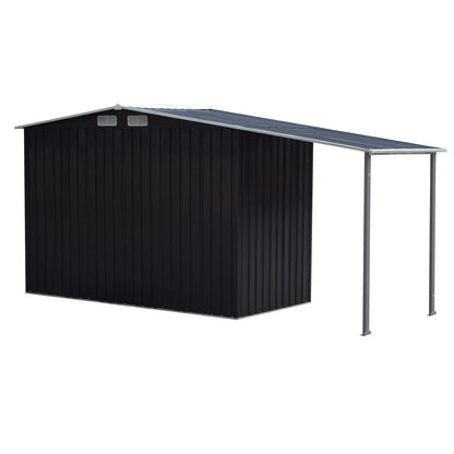 Wallaroo 4x8ft Zinc Steel Garden Shed with Open Storage - Black - Image 4