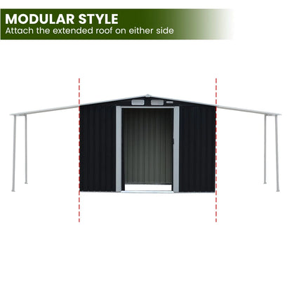 Wallaroo 4x8ft Zinc Steel Garden Shed with Open Storage - Black - Image 5