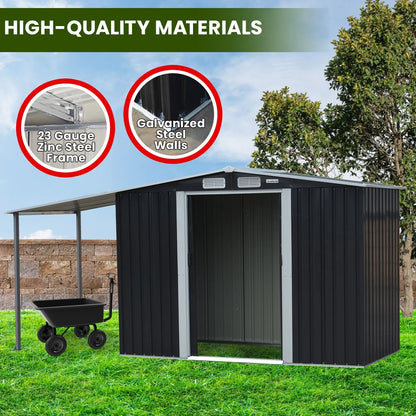 Wallaroo 4x8ft Zinc Steel Garden Shed with Open Storage - Black - Image 8