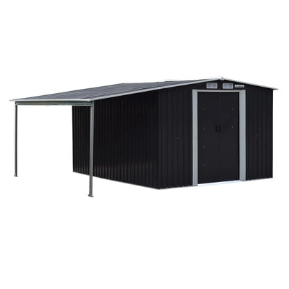 Wallaroo 6x8ft Zinc Steel Garden Shed with Open Storage - Black - Image 4