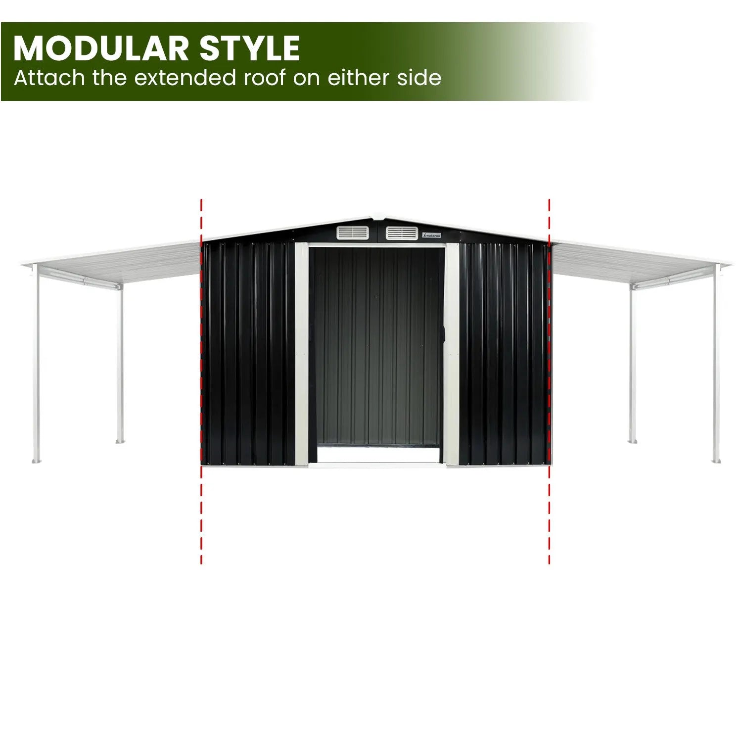 Wallaroo 6x8ft Zinc Steel Garden Shed with Open Storage - Black - Image 5