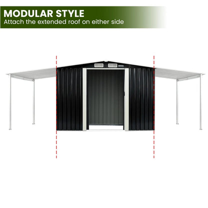 Wallaroo 6x8ft Zinc Steel Garden Shed with Open Storage - Black - Image 5