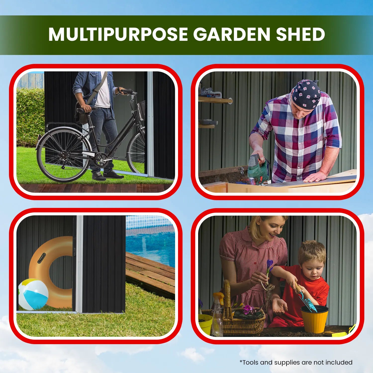 Wallaroo 6x8ft Zinc Steel Garden Shed with Open Storage - Black - Image 9