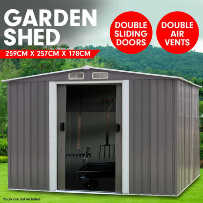 Wallaroo Garden Shed Spire Roof 8ft x 8ft Outdoor Storage Shelter - Grey - Image 2