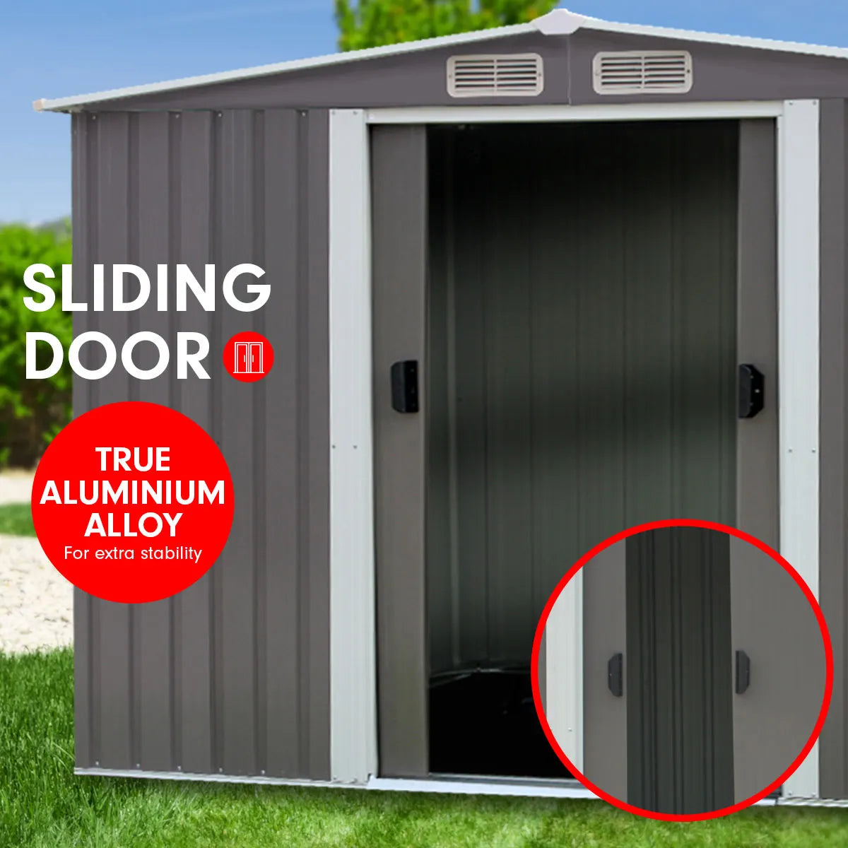 Wallaroo Garden Shed Spire Roof 8ft x 8ft Outdoor Storage Shelter - Grey - Image 4